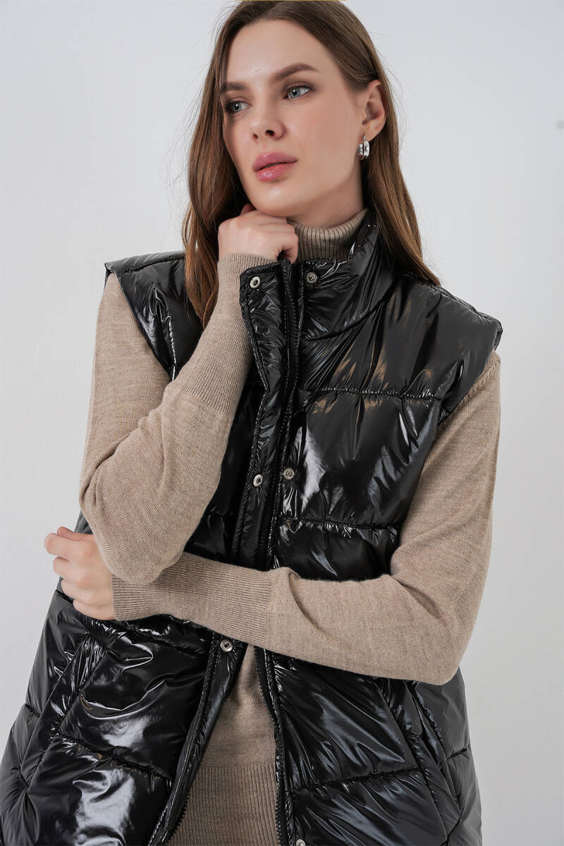 Kadın Parlak Şişme Yelek 5218 - Siyah - BİGDART