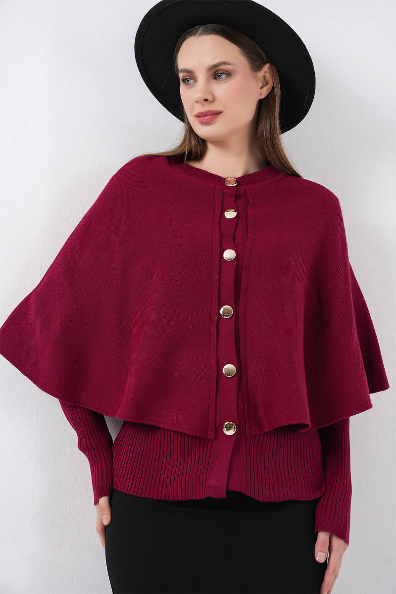 Kadın Pelerinli Triko Hırka 15967 - Bordo - BİGDART