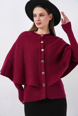 Kadın Pelerinli Triko Hırka 15967 - Bordo - 3