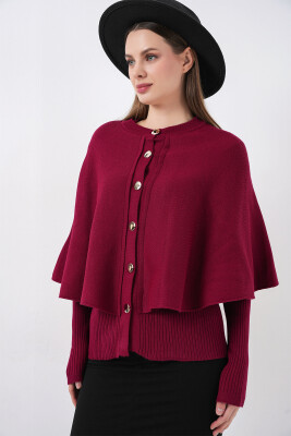 Kadın Pelerinli Triko Hırka 15967 - Bordo - 4