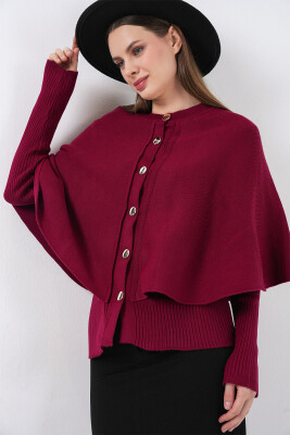 Kadın Pelerinli Triko Hırka 15967 - Bordo - 5