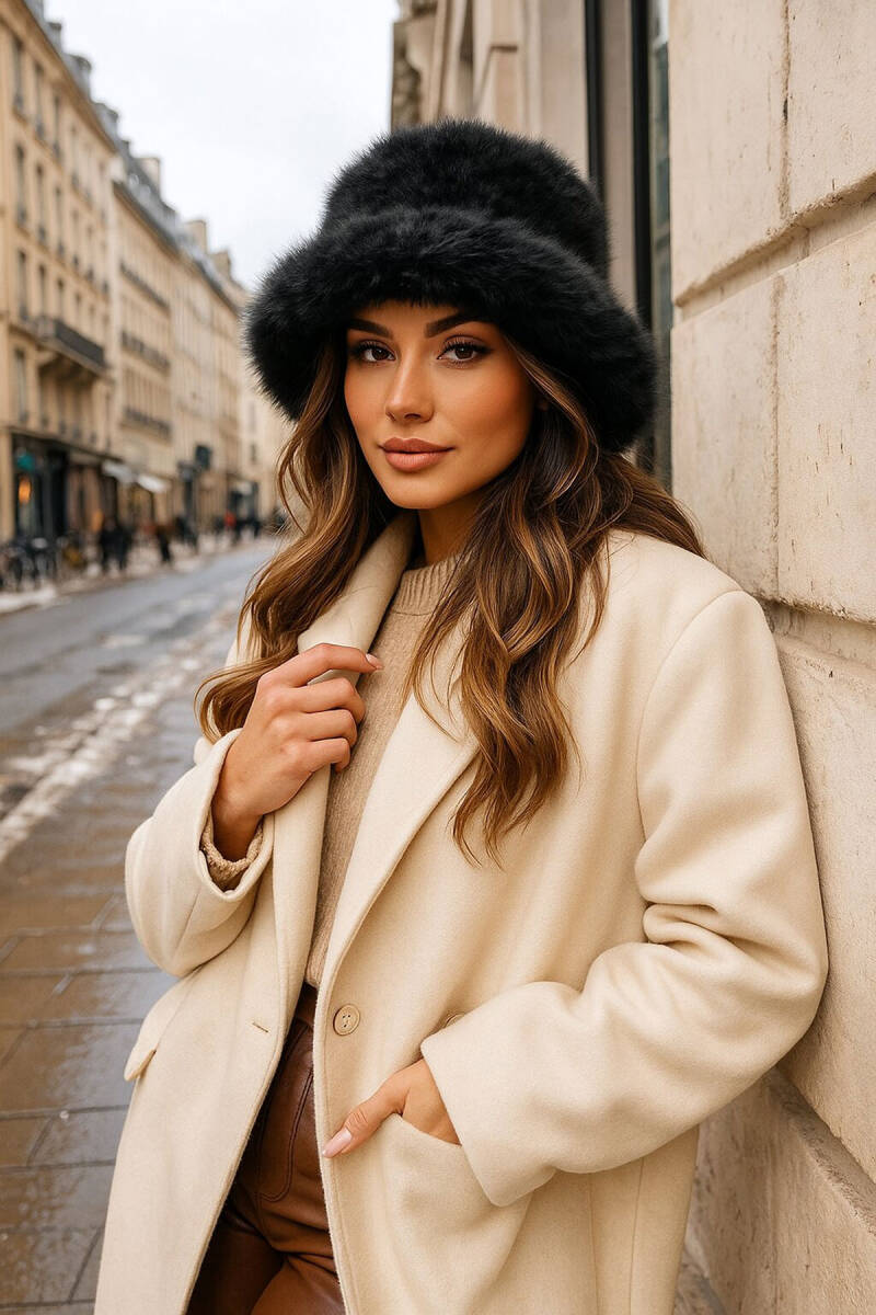 Kadın Peluş Kalpak Şapka 010194 - Siyah - BİGDART