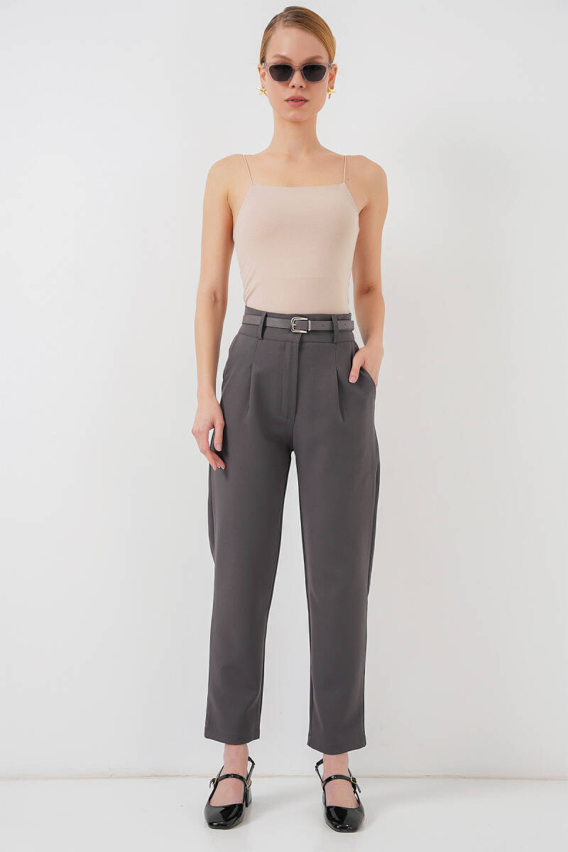 Kadın Pileli Kemerli Kumaş Pantolon 6725 - Antrasit - BİGDART