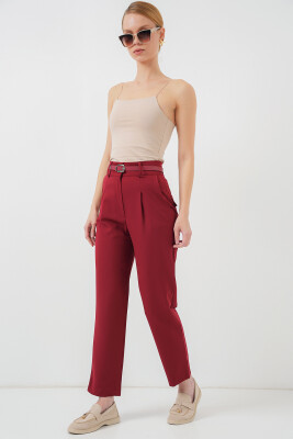 Kadın Pileli Kemerli Kumaş Pantolon 6725 - Kırmızı - BİGDART