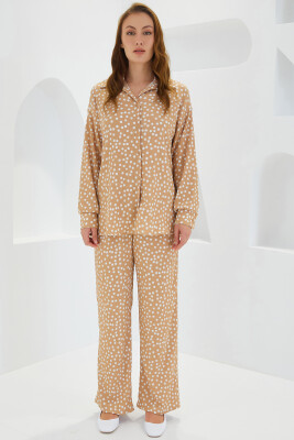 Kadın Puantiyeli Bej Ekru Örme İkili Takım 5858 