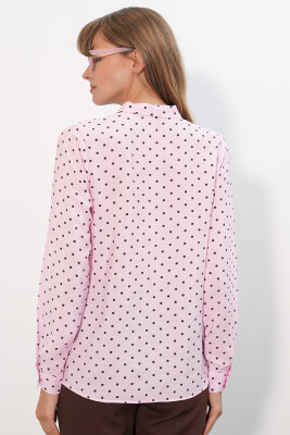 Kadın Puantiyeli Fular Yaka Bluz 40007 - Pembe - 6