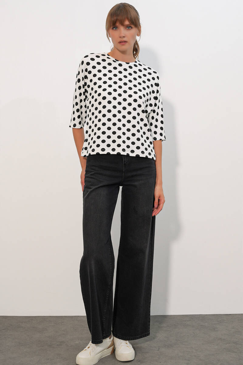 Kadın Puantiyeli Oversize Bluz 40010 - Beyaz (1)