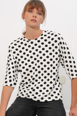 Kadın Puantiyeli Oversize Bluz 40010 - Beyaz - 3