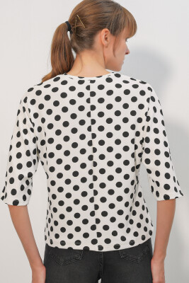 Kadın Puantiyeli Oversize Bluz 40010 - Beyaz - 5