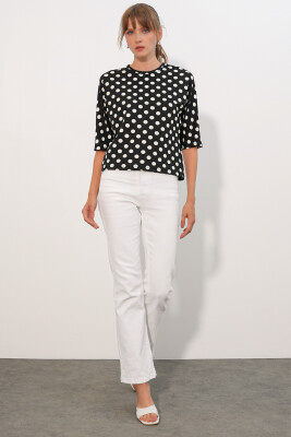 Kadın Puantiyeli Oversize Bluz 40010 - Siyah - 2