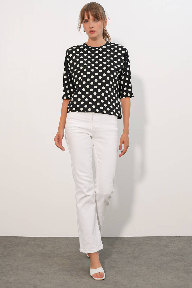 Kadın Puantiyeli Oversize Bluz 40010 - Siyah (1)