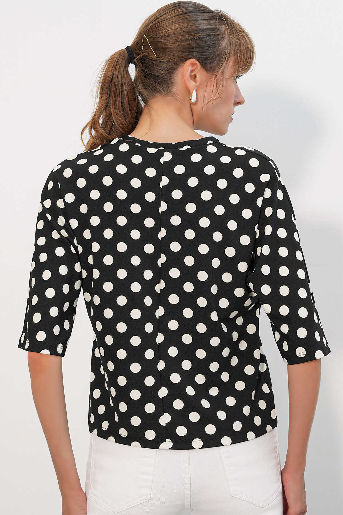 Kadın Puantiyeli Oversize Bluz 40010 - Siyah - 6