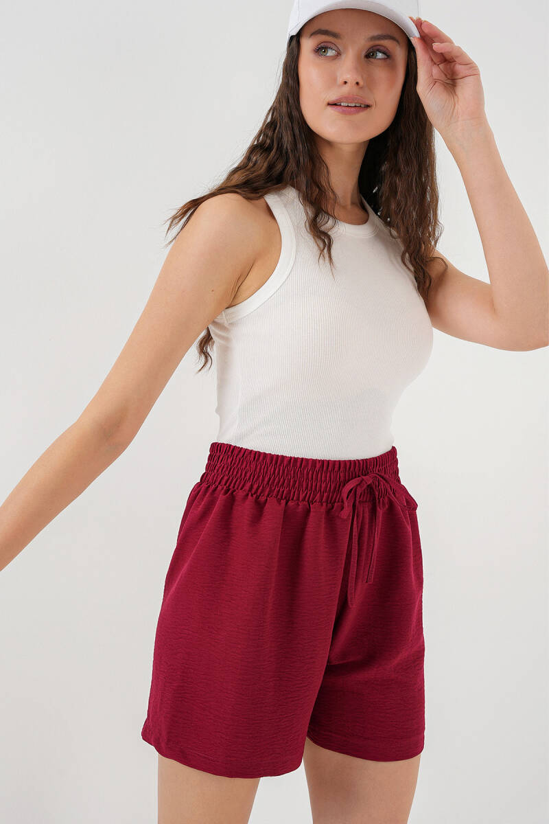 Kadın Rahat Kalıp Şort 5327 - Kırmızı - BİGDART