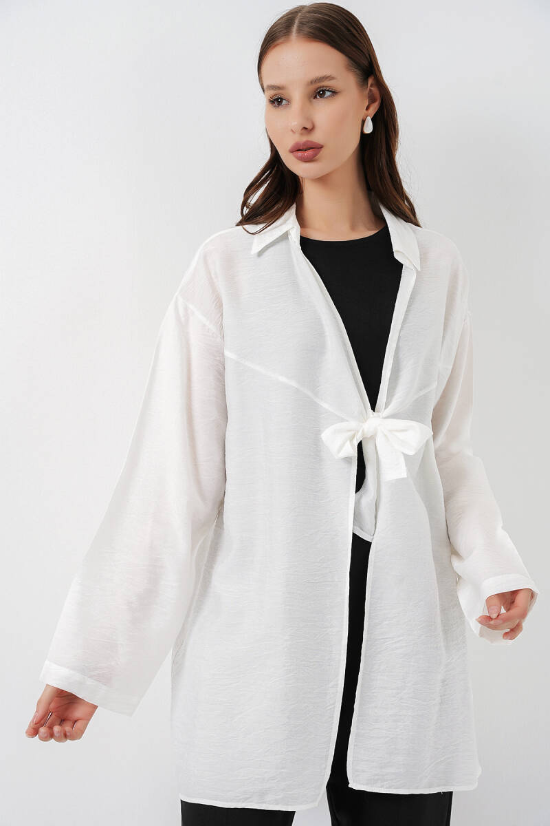 Kadın Salaş Bağcıklı Kimono 5981 - Beyaz - BİGDART
