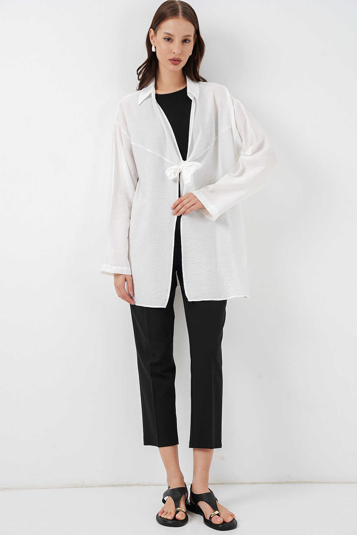 Kadın Salaş Bağcıklı Kimono 5981 - Beyaz - 2