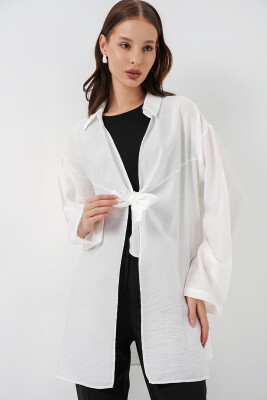 Kadın Salaş Bağcıklı Kimono 5981 - Beyaz - 3