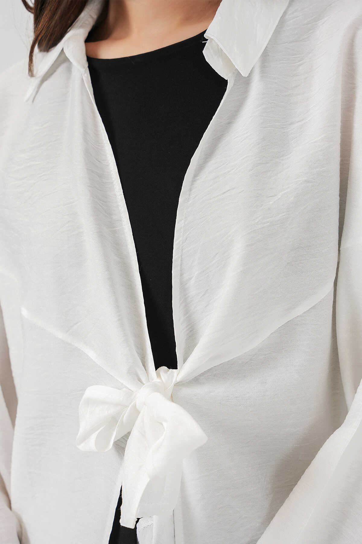 Kadın Salaş Bağcıklı Kimono 5981 - Beyaz - 4