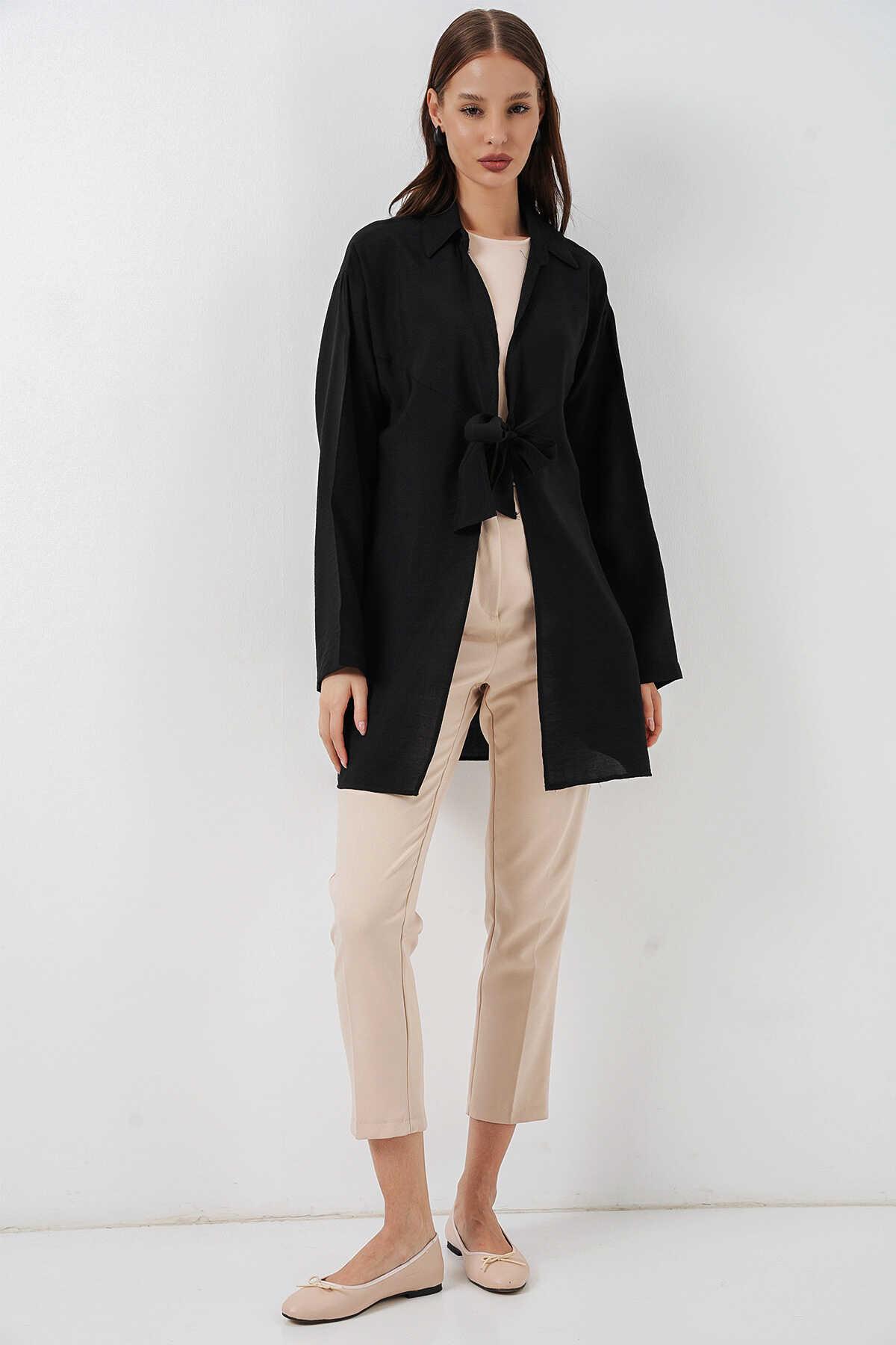 Kadın Salaş Bağcıklı Kimono 5981 - Siyah - 2
