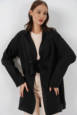 Kadın Salaş Bağcıklı Kimono 5981 - Siyah - 3