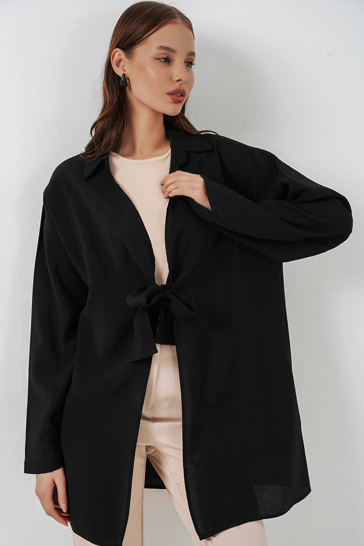 Kadın Salaş Bağcıklı Kimono 5981 - Siyah - 4