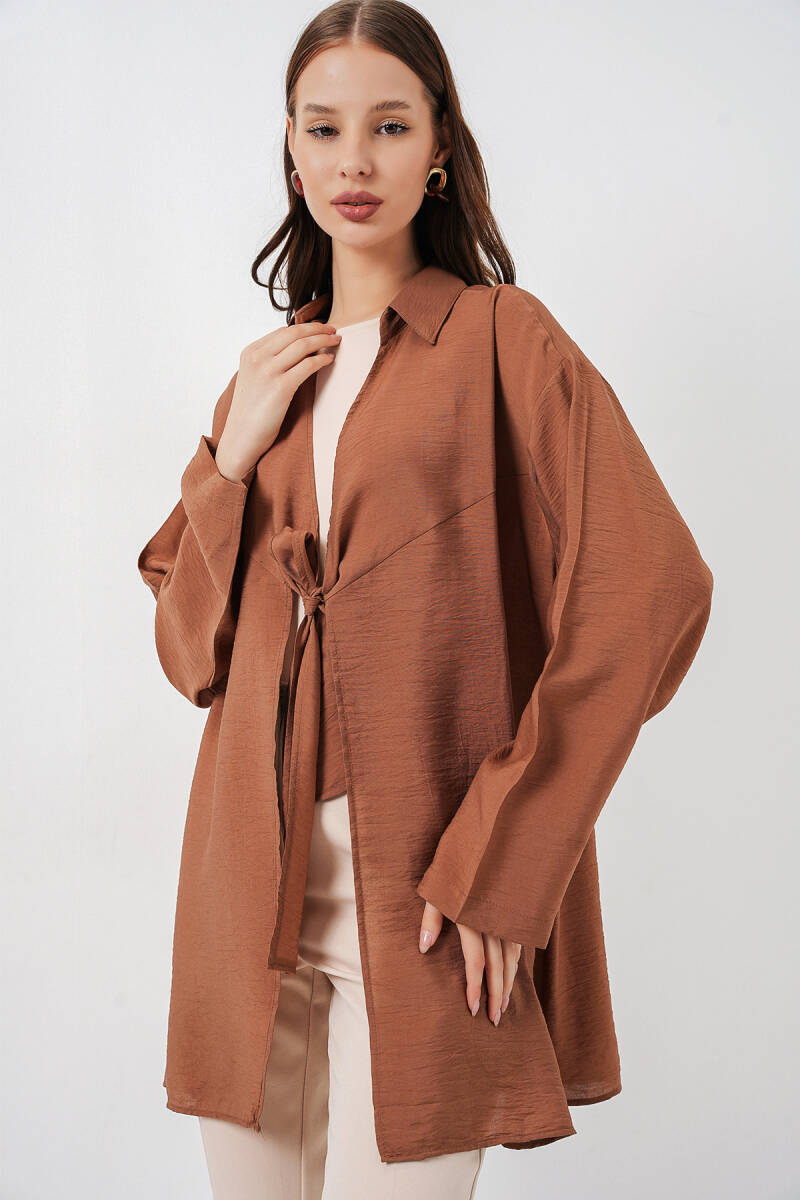 Kadın Salaş Bağcıklı Kimono 5981 - Taba - BİGDART