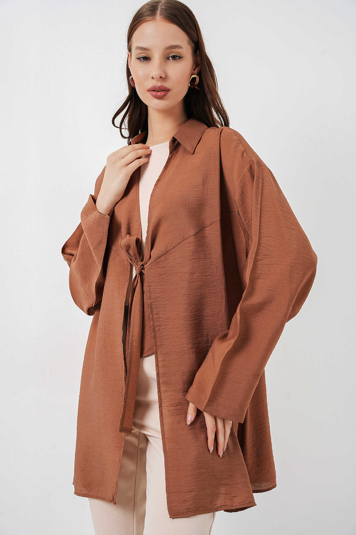 Kadın Salaş Bağcıklı Kimono 5981 - Taba - 1