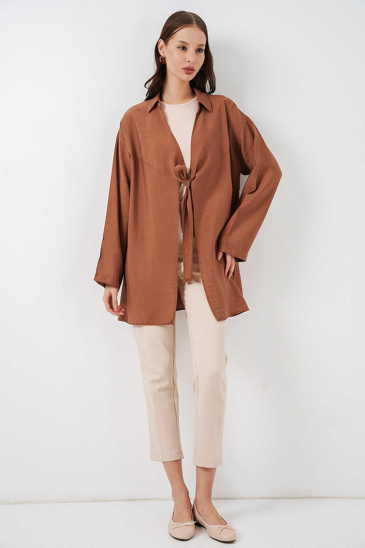 Kadın Salaş Bağcıklı Kimono 5981 - Taba - 2