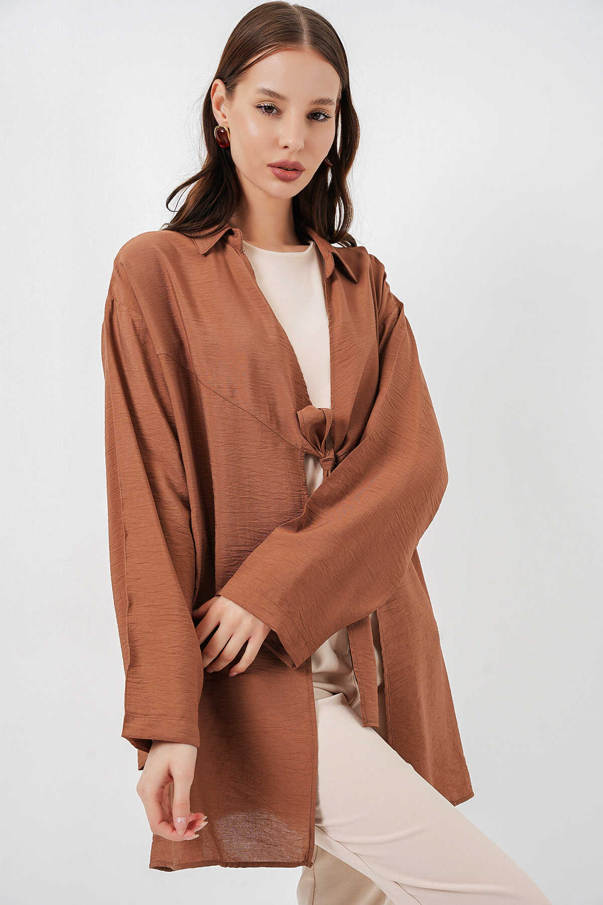Kadın Salaş Bağcıklı Kimono 5981 - Taba - 3