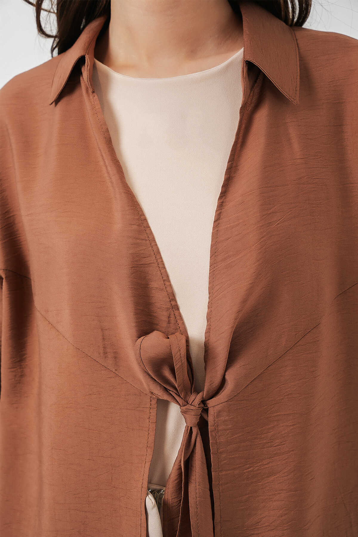 Kadın Salaş Bağcıklı Kimono 5981 - Taba - 5