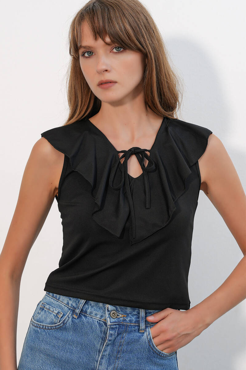 Kadın Sıfır Kol Crop Bluz 4003 - Siyah - BİGDART