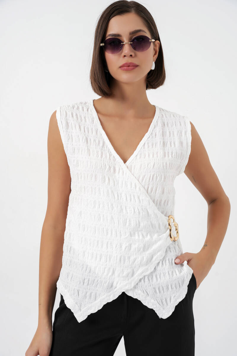 Kadın Sıfır Kol Örme Bluz 988 - Beyaz - BİGDART