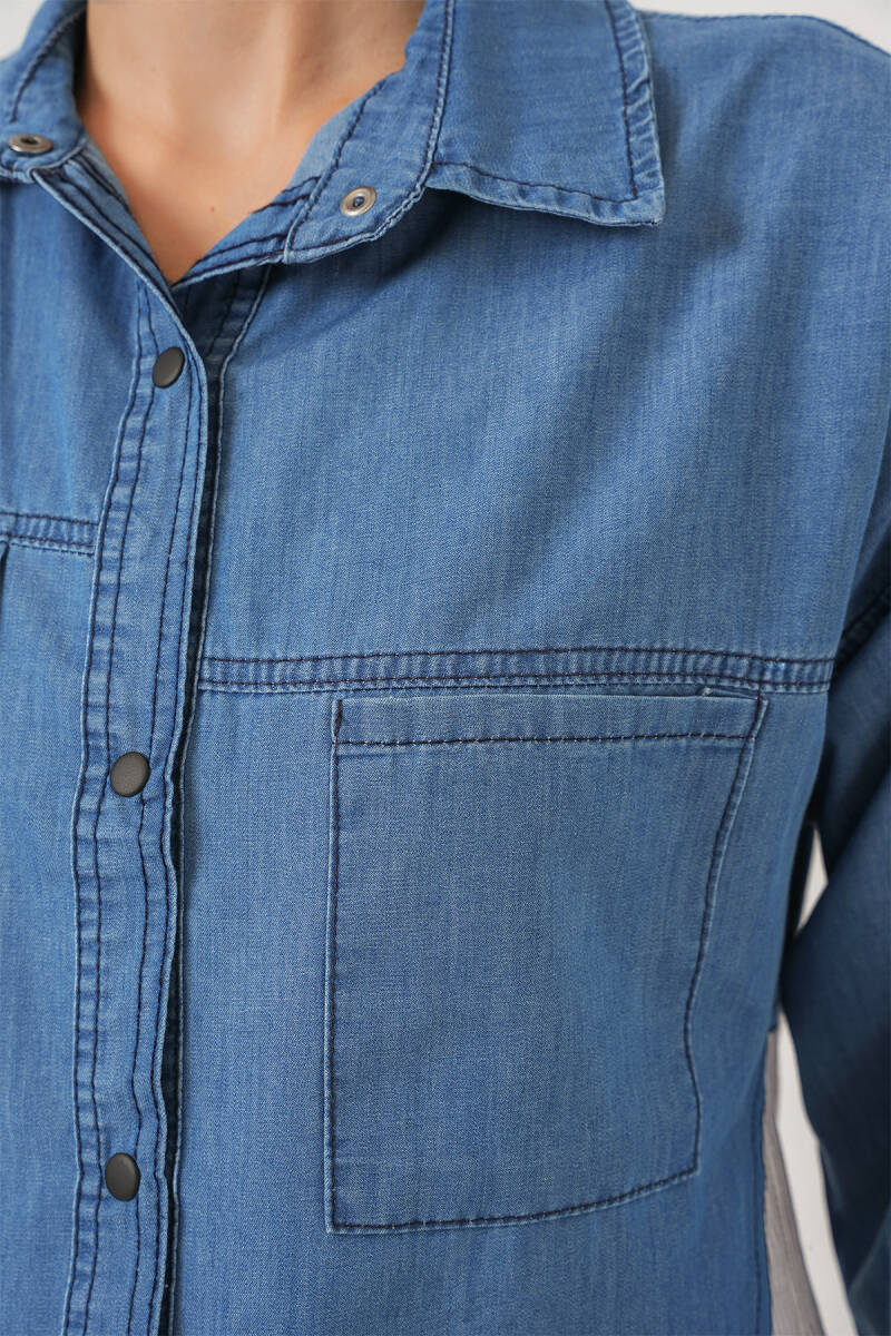 Kadın Sırt Detaylı Kot Gömlek 20305 - Mavi - BİGDART