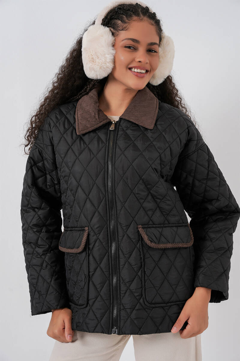 Kadın Siyah Kahve Kapitone Oversize Mont 5229 - BİGDART