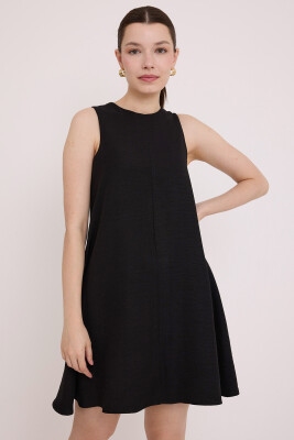 Kadın Mini Keten Elbise - Siyah 