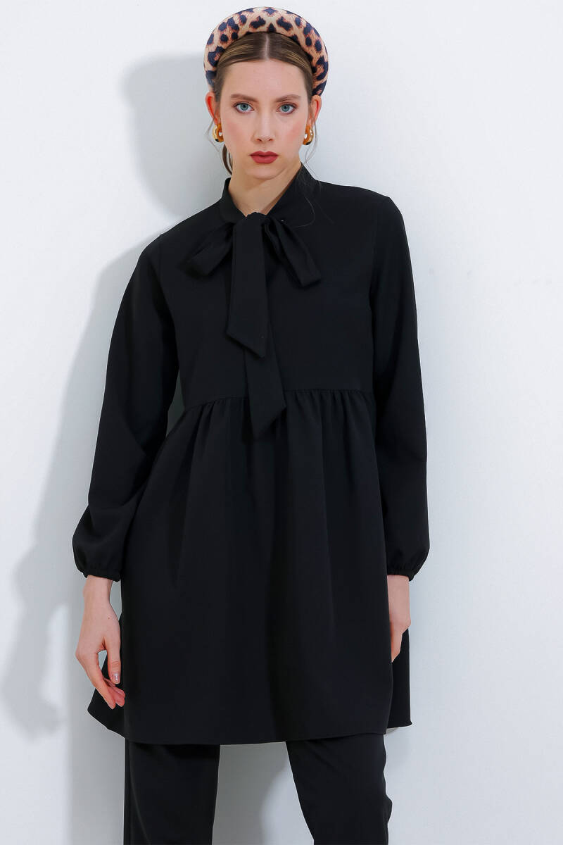 Kadın Siyah Örme Pantolon Tunik Alt Üst Takım 6654 - BİGDART