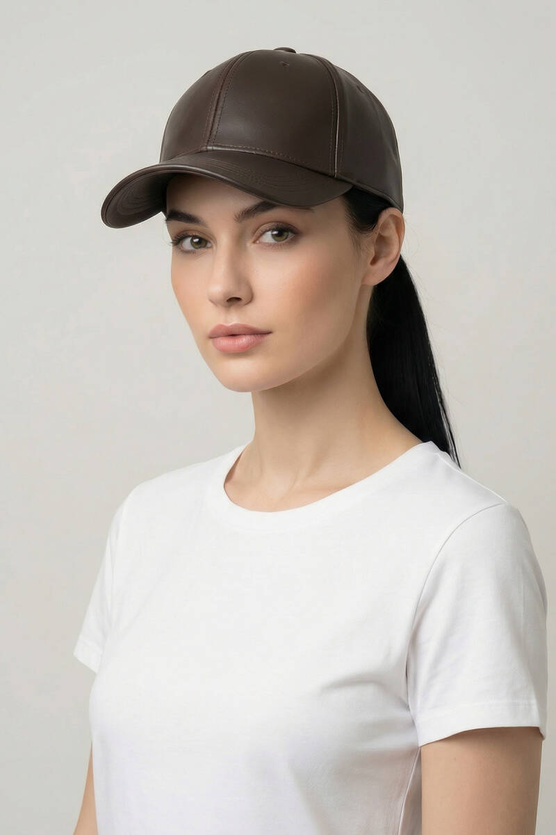 Kadın Suni Deri Şapka 010195 - Kahverengi - BİGDART