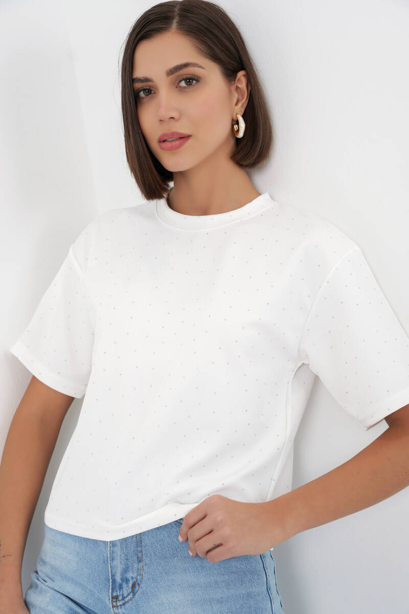 Kadın Taş Detaylı Tişört 990 - Beyaz - BİGDART