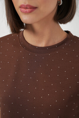 Kadın Taş Detaylı Tişört 990 - Kahverengi - 4