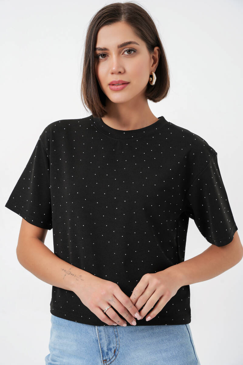 Kadın Taş Detaylı Tişört 990 - Siyah - BİGDART