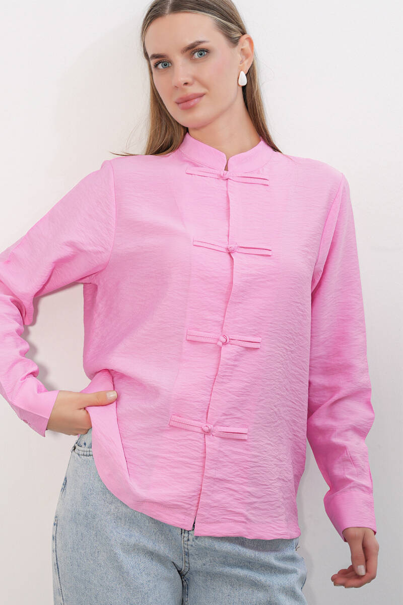 Kadın Tasarım Bağcıklı Gömlek 20405 - Pembe - BİGDART