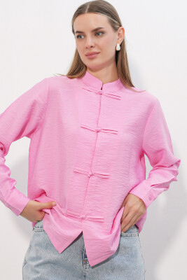 Kadın Tasarım Bağcıklı Gömlek 20405 - Pembe - 3