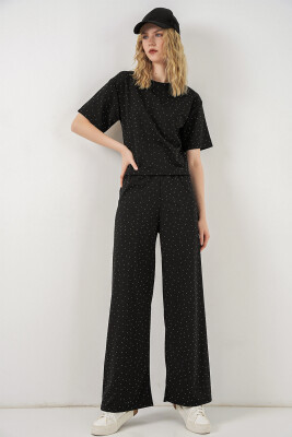 Kadın Taşlı Tişört Pantolon İkili Takım 30105 - Siyah - BİGDART