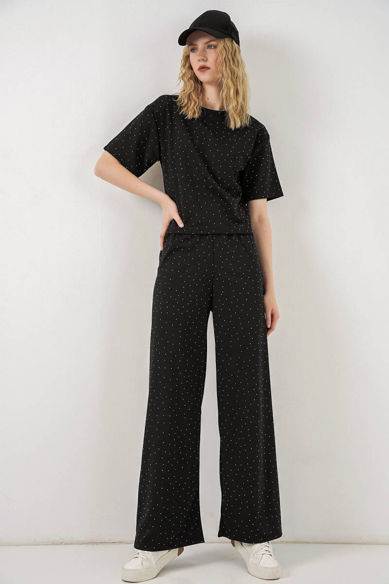 Kadın Taşlı Tişört Pantolon İkili Takım 30105 - Siyah - BİGDART