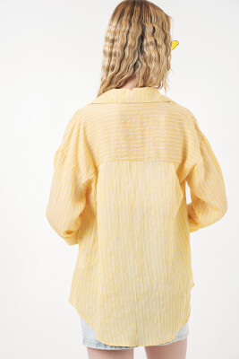 Kadın Tek Cepli Çizgili Oversize Gömlek 20375 - Sarı - 6