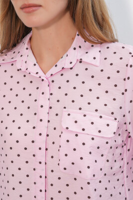 Kadın Tek Cepli Puantiyeli Oversize Gömlek 20399 - Pembe - 5