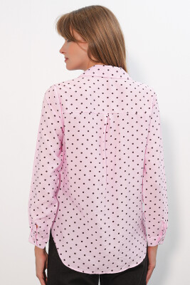 Kadın Tek Cepli Puantiyeli Oversize Gömlek 20399 - Pembe - 6