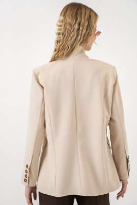 Kadın Tek Düğmeli Oversize Blazer Ceket 0749 - Bej - 5
