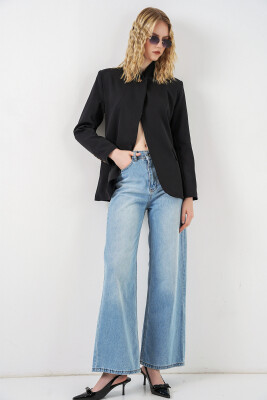 Kadın Tek Düğmeli Oversize Blazer Ceket 0749 - Siyah - 2