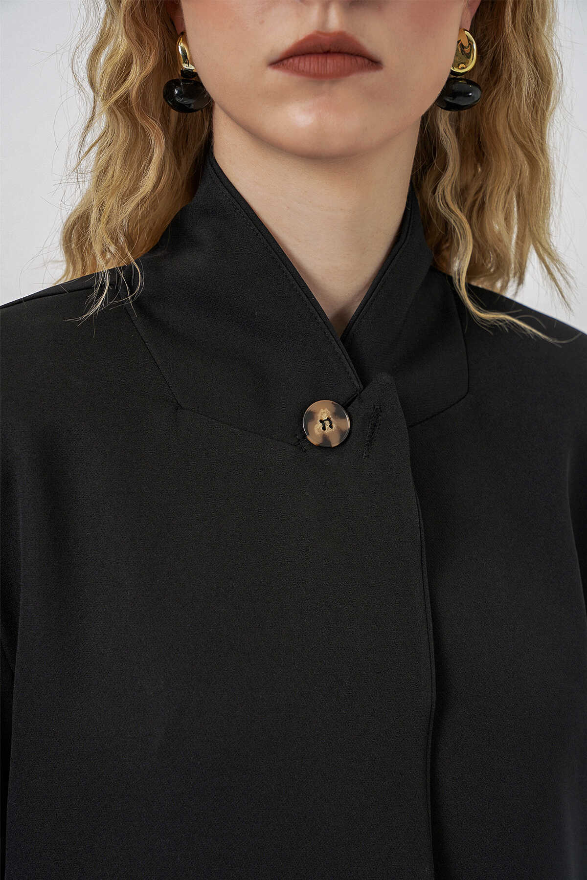 Kadın Tek Düğmeli Oversize Blazer Ceket 0749 - Siyah - 5