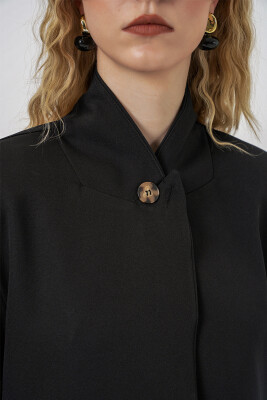 Kadın Tek Düğmeli Oversize Blazer Ceket 0749 - Siyah - 5
